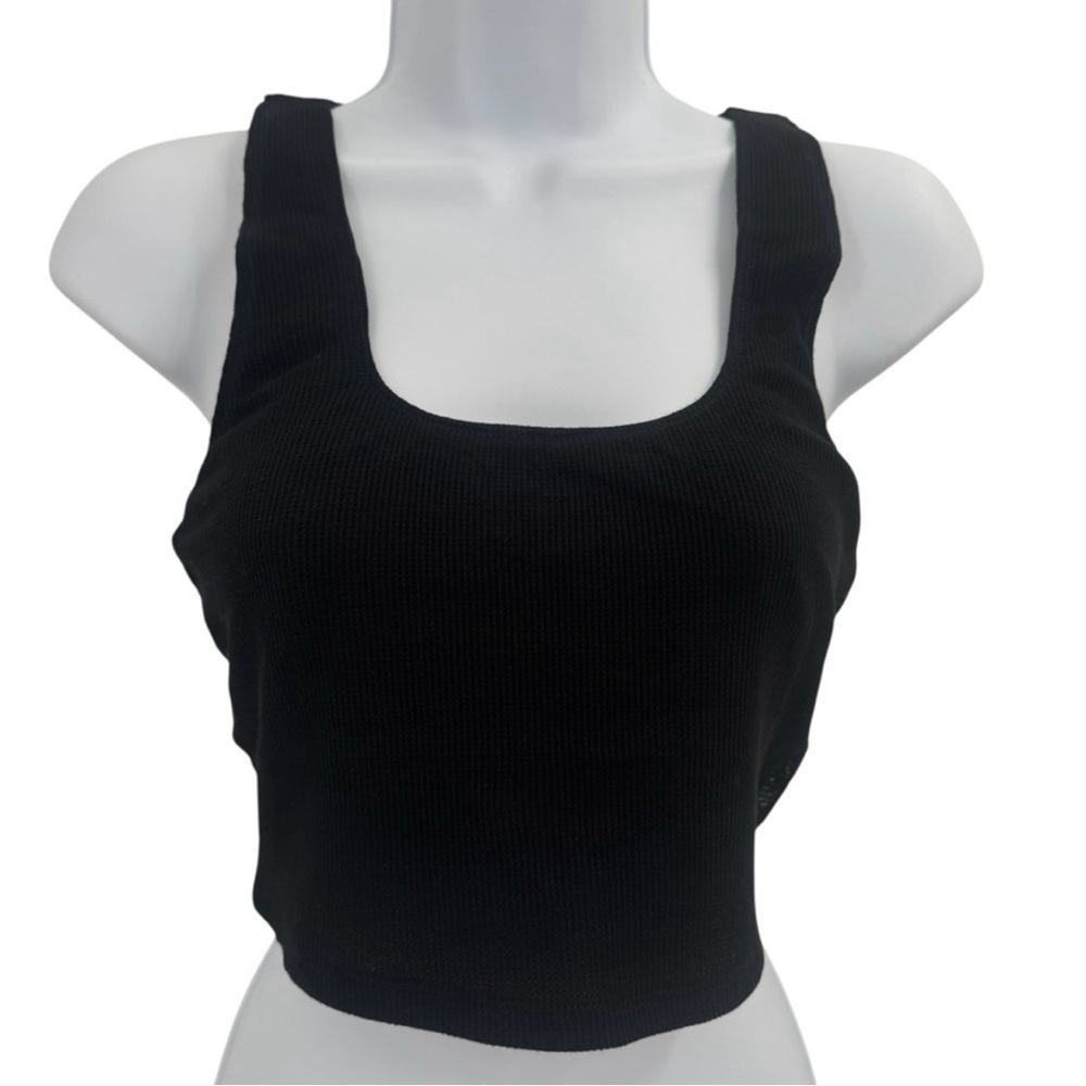 Aerie Holiday Waffle Lace Longline Wireless Unpadded Bralette Size XL Black